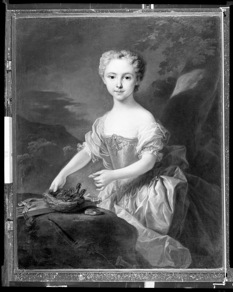 Retrato de una niña en un vestido, óleo sobre lienzo de Louis-Michel van Loo