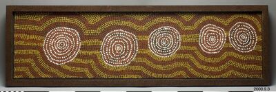 Acrílico sobre tela de Pinta Pinta Tjapanangka retratando a mitologia indígena australiana