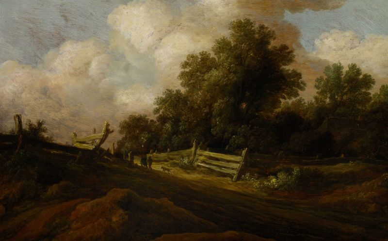Paisaje con Dos Figuras y un Perro, óleo de Pieter Molyn