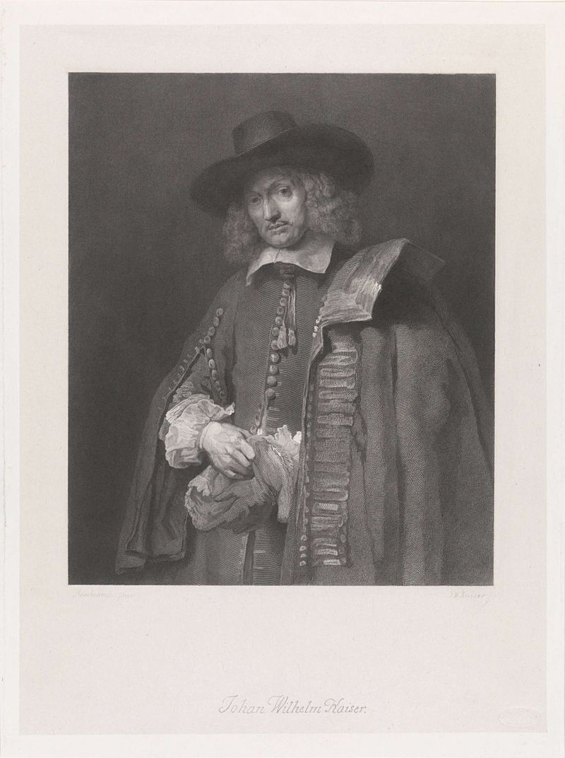 Portrait of Jan Six, etching by Johann Wilhelm Kaiser, showcasing intense gaze and interplay of light.