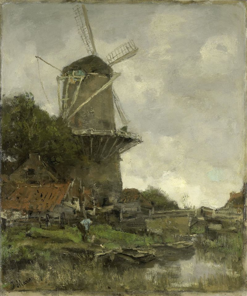 El Molino de Jacob Maris, óleo sobre lienzo que representa un molino contra un cielo suave