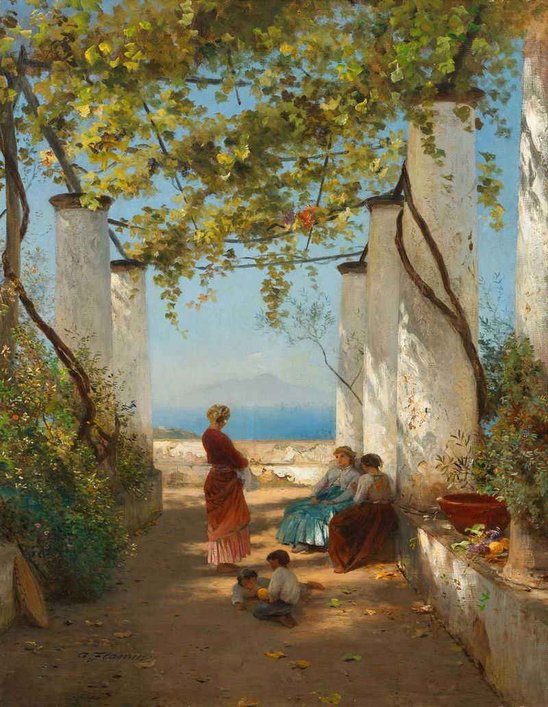 Terrasse der Villa San Michele auf Capri by Albert Flamm, impressionism, landscape