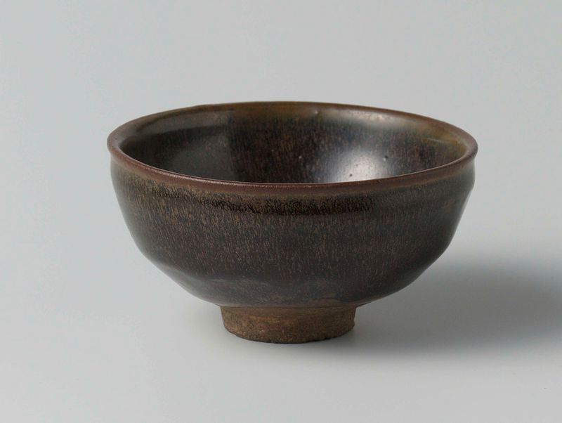 Ceramic teabowl with a 'hare's fur' glaze by unknown artist