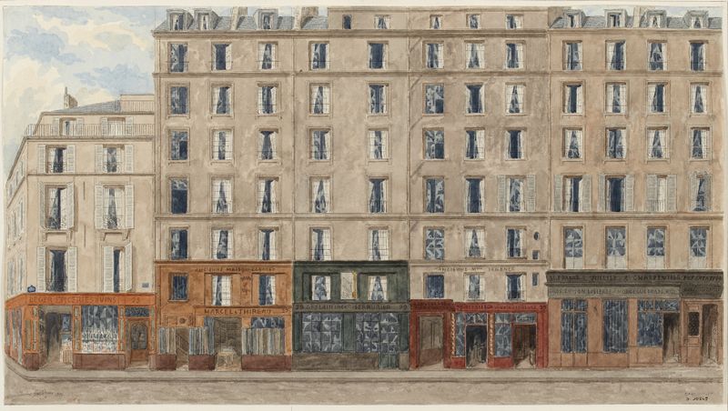 Rue des Deux-Ecus Nº25 à 31 by Jules Gaildrau, impressionism, depicting a lively street scene.