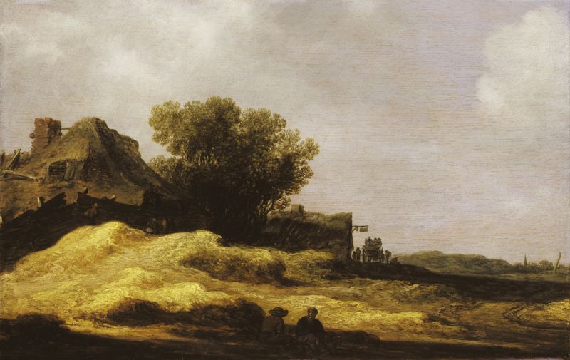 Paisagem de dunas com uma estalagem, pintura a óleo de Jan van Goyen