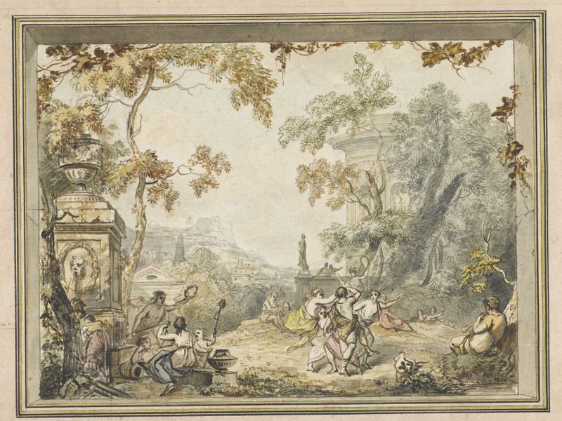 Idyllic landscape with classical buildings, oil on canvas by Jurriaan Andriessen