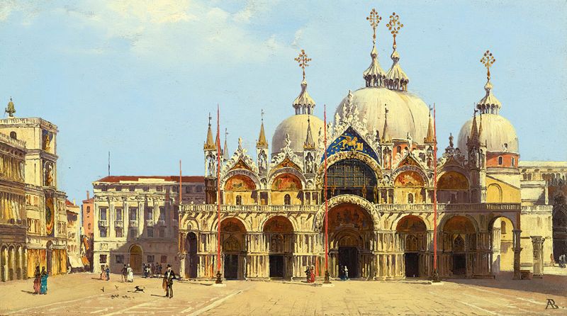 Plaza de San Marcos, Venecia de Antonietta Brandeis, impresionismo, reflejos en el pavimento mojado