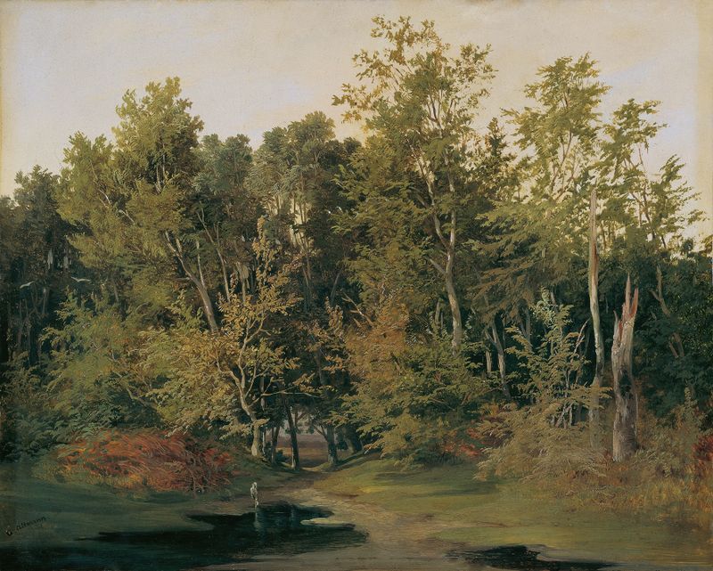 Waldlandschaft in Niederösterreich, oil painting by Anton Altmann the younger, depicting a dense forest landscape.