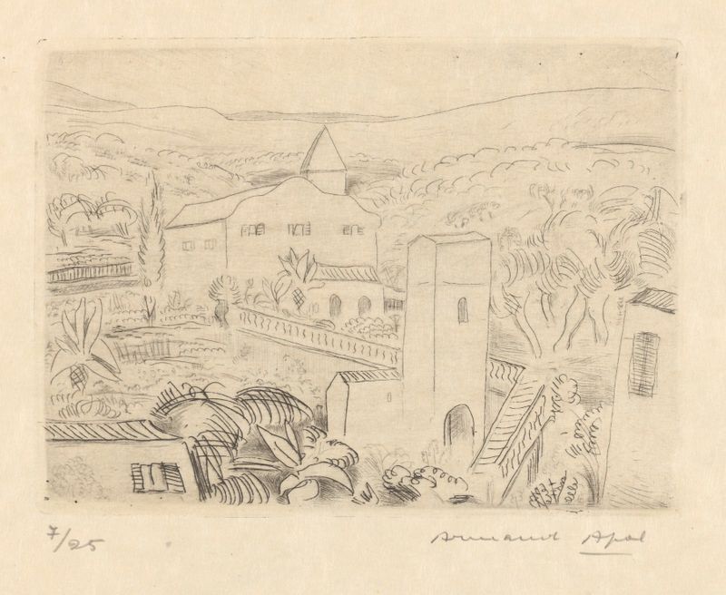 Cassis de Armand Apol, óleo sobre lienzo que representa un puerto mediterráneo con vibrantes azules y verdes.