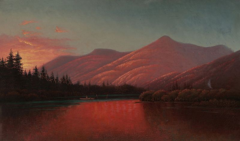 Pôr do sol sobre Silver Lake Cottonwood Canyon, Utah, pintura a óleo de Alfred Lambourne