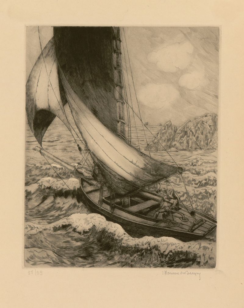 Marine scene with light and waves by Maurice Jaubert de Becque, Romanticism