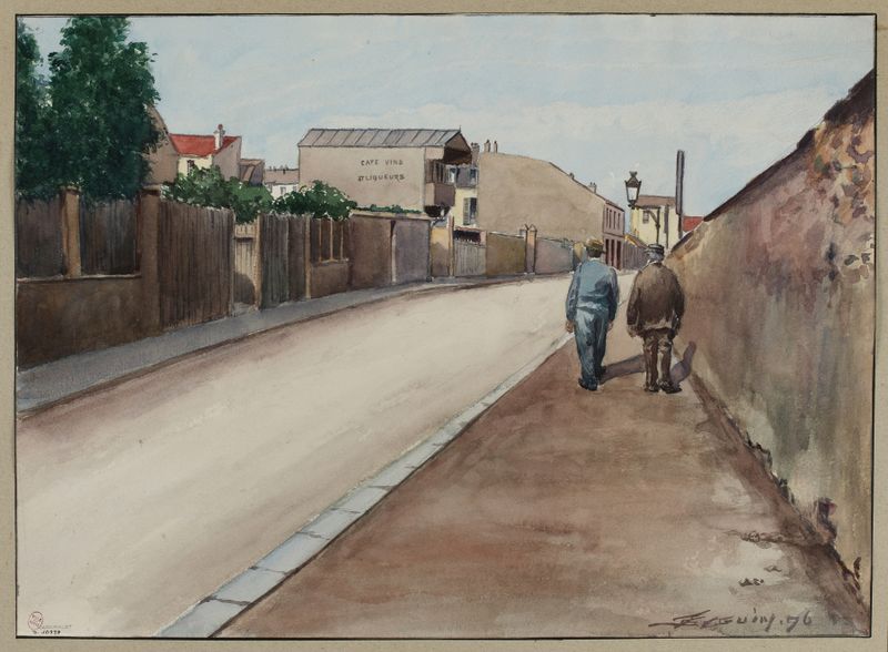 Rue des Morillons de F. Séguin, óleo sobre lienzo que representa una escena callejera de París.