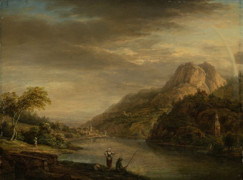 Mountainous River Landscape with Rainbow, óleo de Christian Georg Schütz the elder