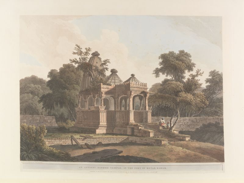 Oriental scenery Pl.11 engraving by Thomas Daniell depicting mountains and water.