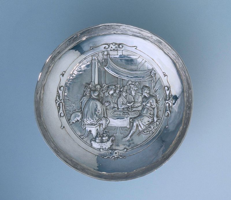 Tazza depicting Circe transforming Odysseus' companions, metal, Adam van Vianen