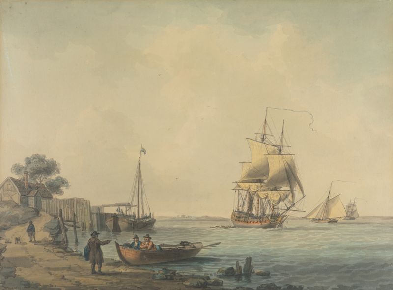 Marine scene featuring a two-decker ship by William Anderson, 1790