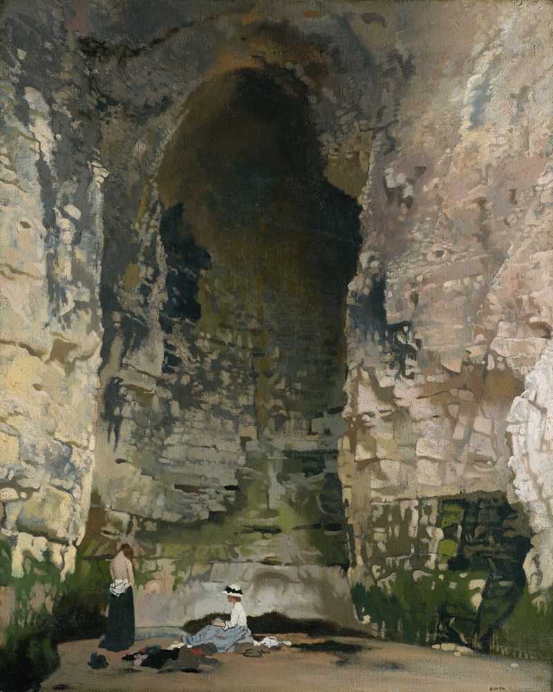 Obra abstracta de William Orpen, que representa una cueva con colores vibrantes y sombras.