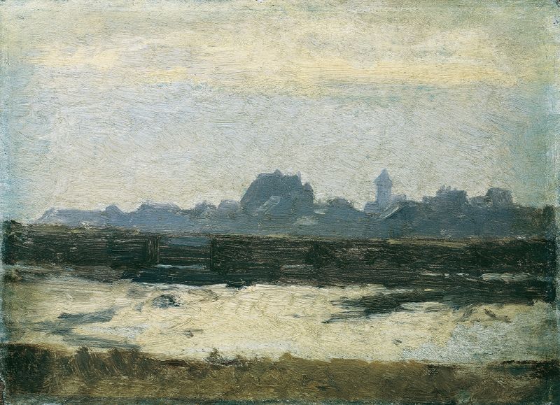 twilight cityscape by August von Pettenkofen, oil painting