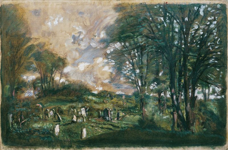 Landscape oil painting by Franz Hohenberger depicting a graveyard in Lublin.