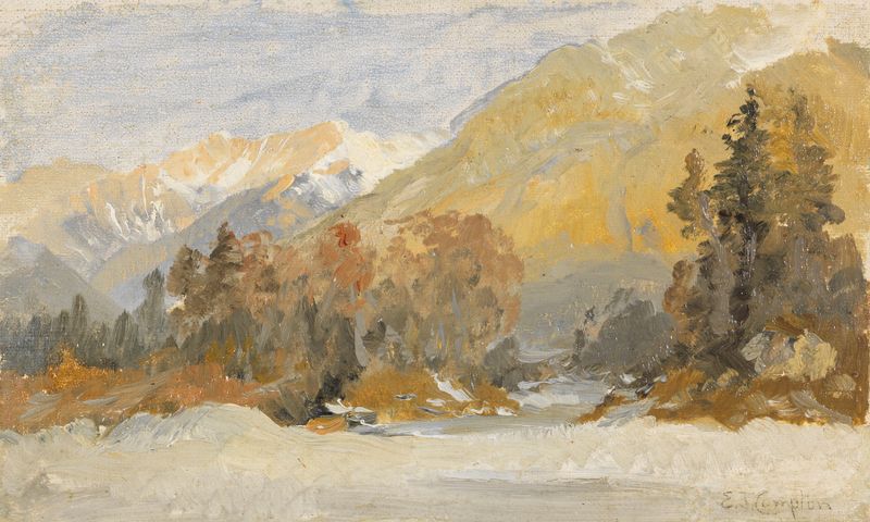Paisaje de otoño con colinas onduladas y follaje vibrante, pintura al óleo de Edward Theodore Compton