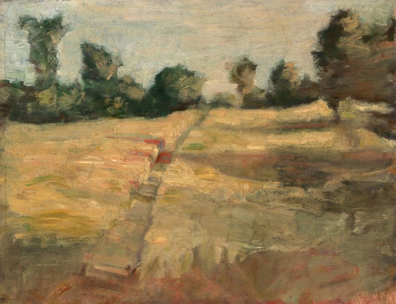 Landscape with a solitary figure in grass, oil on canvas by Alice Pike Barney