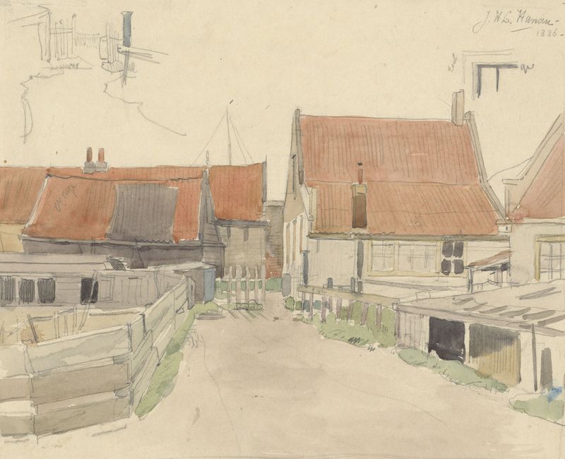 Huizen in de Vinkenbuurt, Amsterdam by Jan H.L. Hanau, realism, depicting quaint houses and sunlight.
