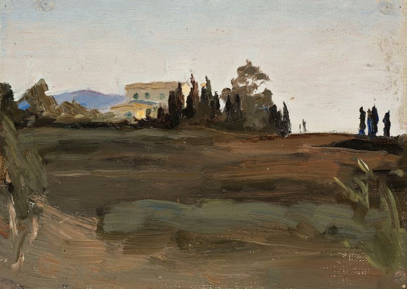 Paisaje de Corfu por Jan Ciągliński, óleo sobre lienzo