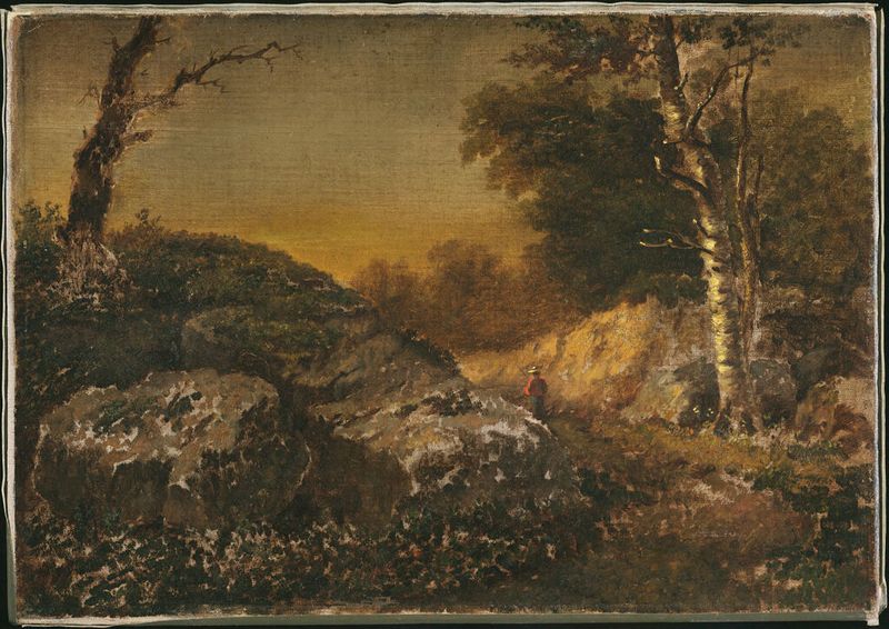 Autumn landscape with a man fishing, oil painting by William Morris Hunt