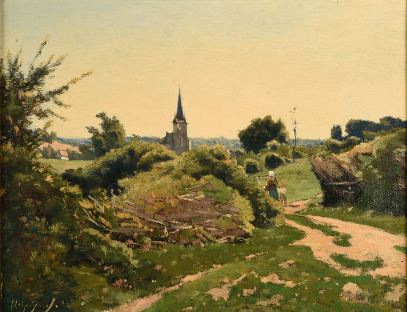 Paisagem com flores silvestres e luz solar, óleo sobre tela de Henri-Joseph Harpignies