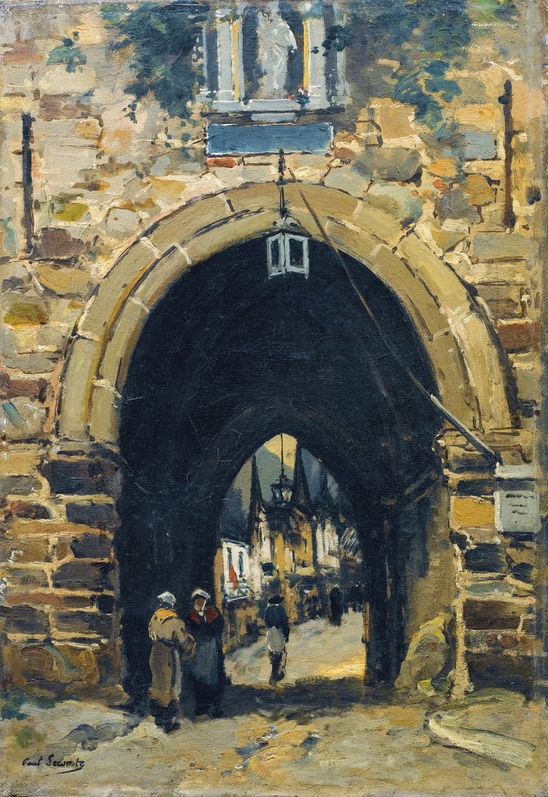 Porte médiévale à Dinan by Paul Lecomte, oil on canvas depicting an archway.