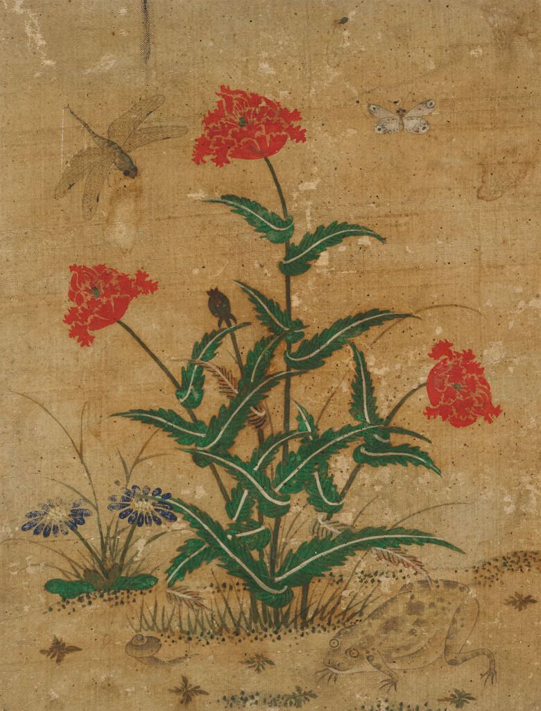 Thistle, frog, snail, butterfly, and dragonfly on silk by Sin Saimdang