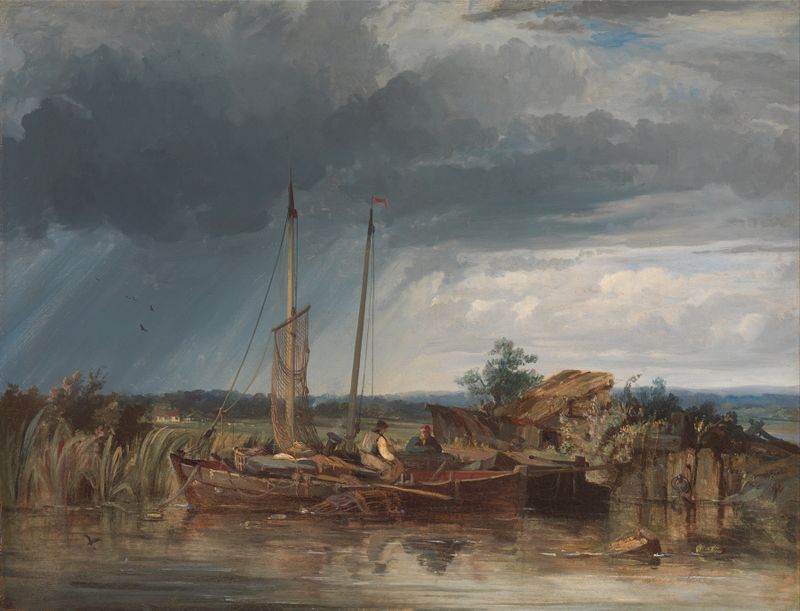 Two fishing boats on water, oil painting by George Chambers