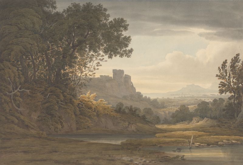 Castillo en un paisaje, pintura al óleo de Hugh William Williams