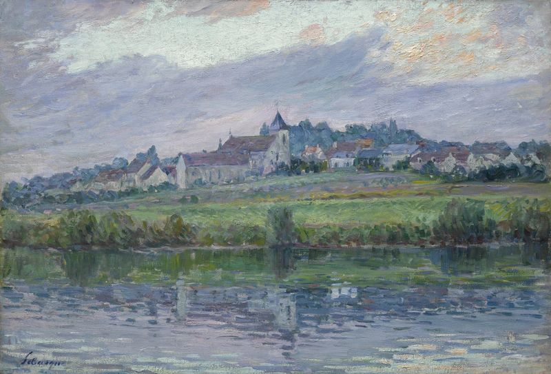 Oil painting by Henri Lebasque depicting a riverbank with sunlight and vibrant colors
