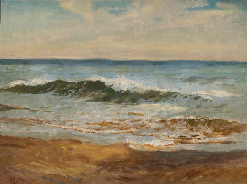 Marine view by Tadeusz Popiel, impressionism, depicting a tranquil sea and sky.