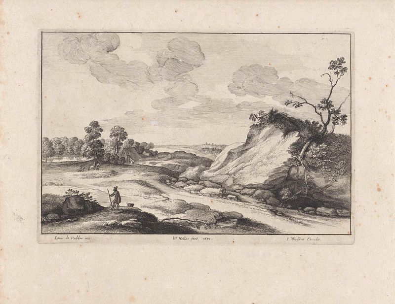 Landschap met een jager en zijn hond, grabado de Wenceslaus Hollar