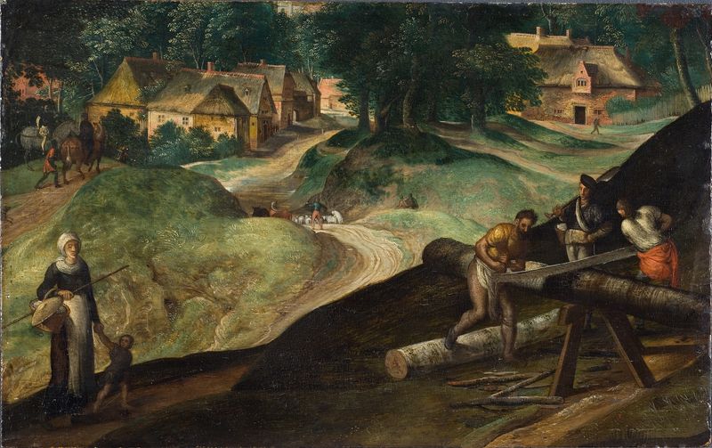 Landscape with Men Sawing Timber, oil painting by Gillis Mostaert