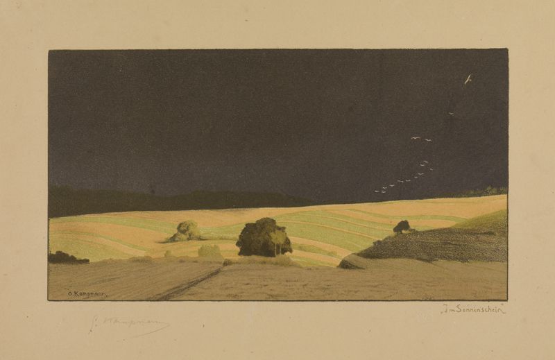 Paisaje con tonos dorados y suaves pinceladas de Gustav Kampmann, pintura al óleo