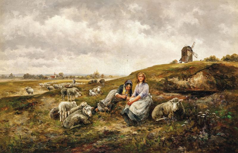 Shepherdesses before the city gates, óleo sobre tela de Emil Barbarini