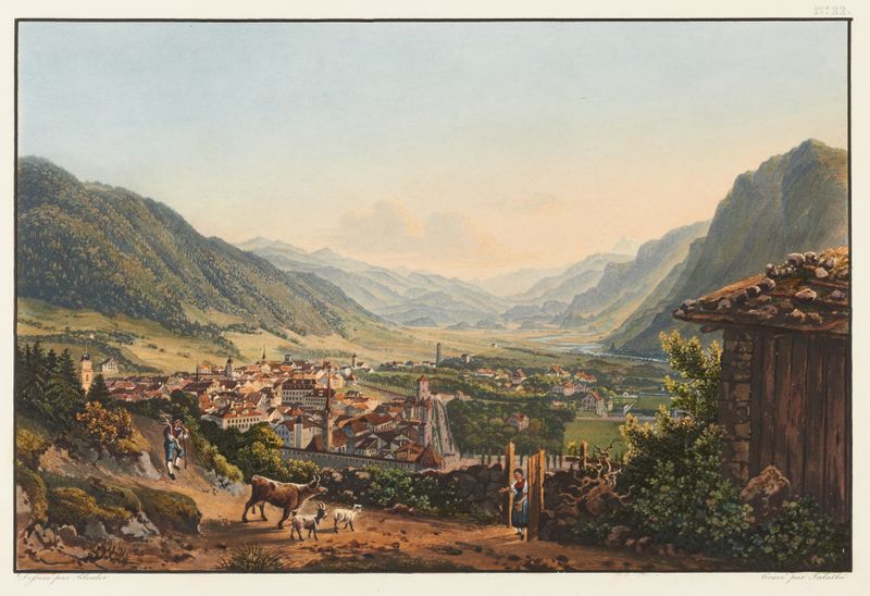 Paisagem de Coire com colinas e luz, de Johann Ludwig Bleuler, pintura a óleo