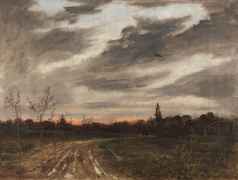 Landscape of Abendstimmung nach dem Regen am Weg nach Niedergrunstedt by Paul Baum, oil painting.