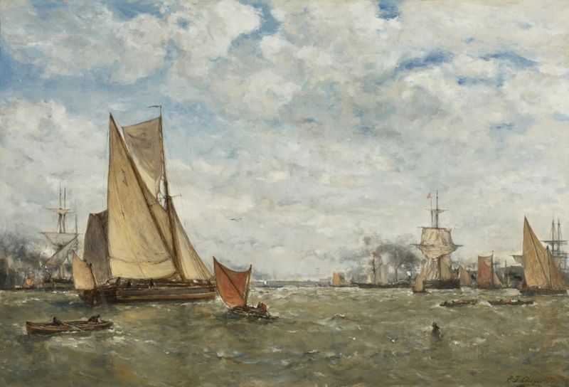 Boats in a harbor, oil painting by Paul Jean Clays