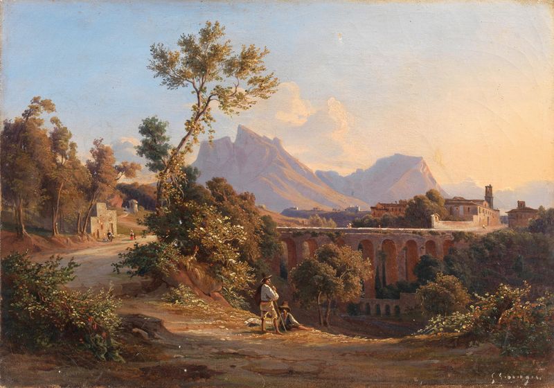 Paisagem com uma ponte e uma igreja de Gabriele Smargiassi, meio desconhecido