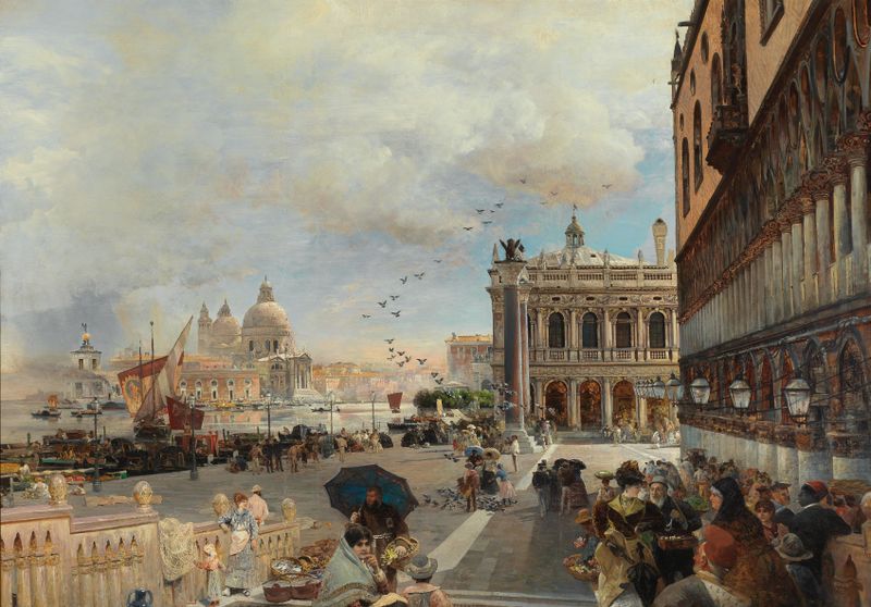 Venice, A View Of The Piazzetta, óleo sobre lienzo de Oswald Achenbach
