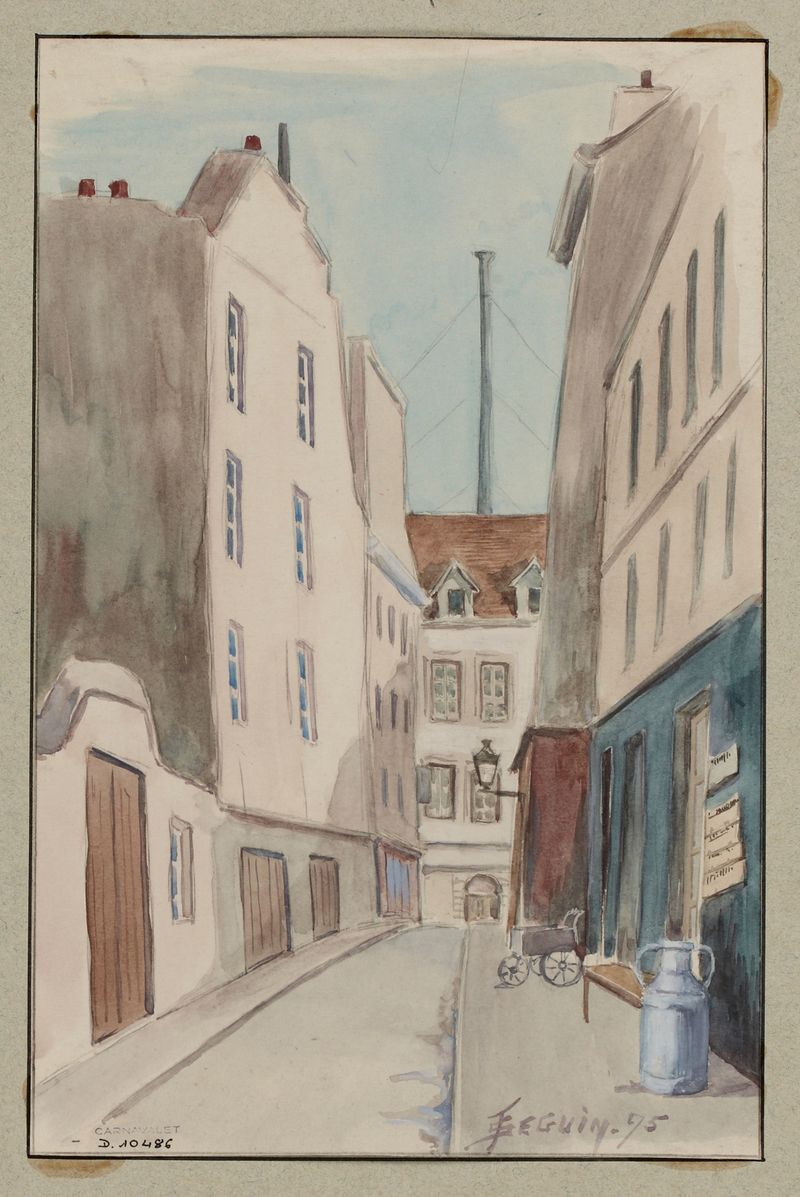 Rue de l’Epée de Bois by F. Séguin, oil on canvas depicting a sunlit street scene