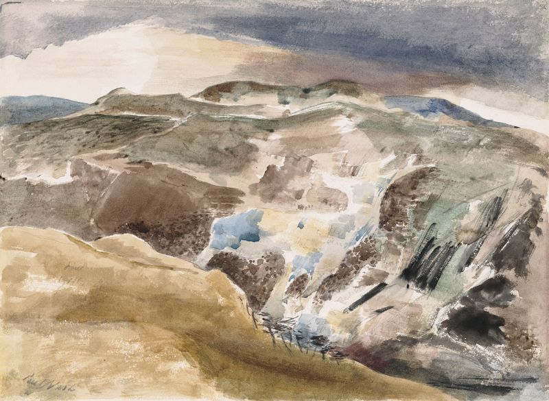 Stag in a surreal landscape, oil painting by Paul Nash
