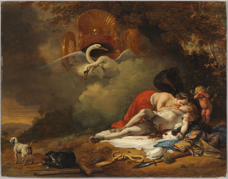 Venus Mourning the Death of Adonis, óleo sobre panel de Bartholomeus Breenbergh