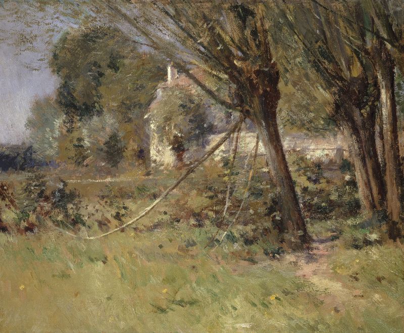 Willows by Theodore Robinson, impressionism, depicting swaying willows in a tranquil landscape.