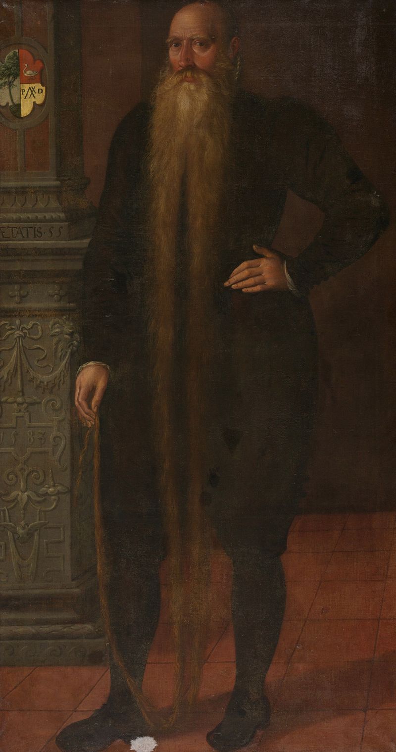 Portrait of Pieter Dircksz, oil on canvas by Aert Pietersz, featuring a man with a long white beard.