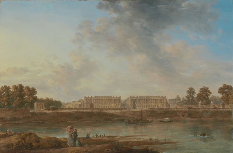 A View of Place Louis XV, oil on canvas by Alexandre-Jean Noël, showcasing elegant architecture in Paris.